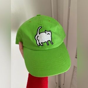 Lime green cat butt baseball hat